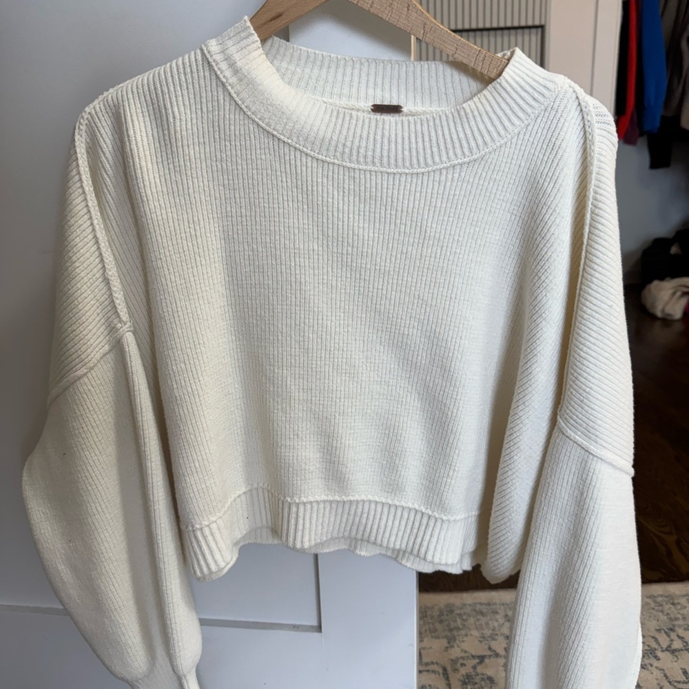 Free People Ivory Ribbed Knit croppedTop